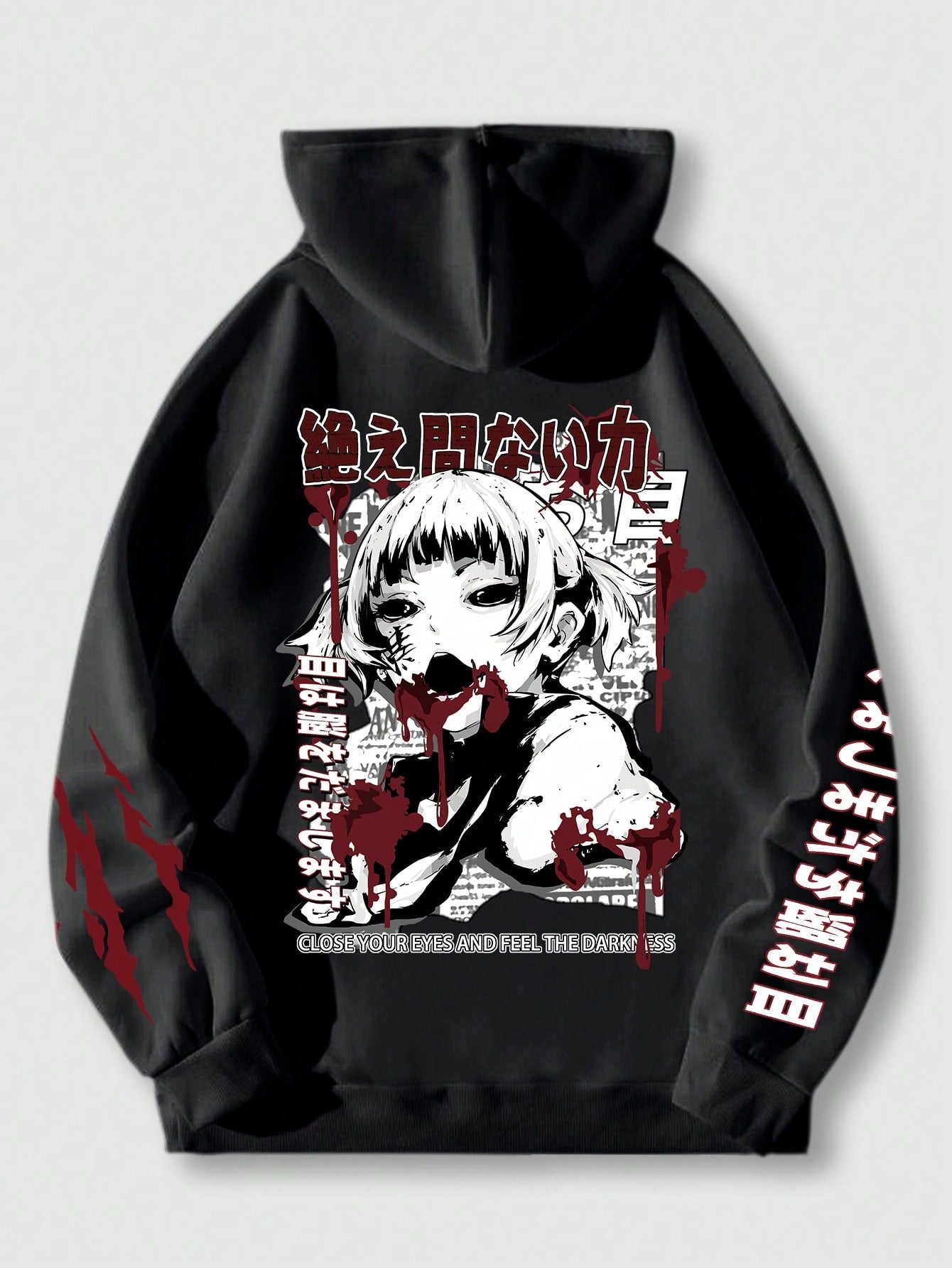 ROMWE Anime Men's Cartoon Print Hooded Long Sleeve Sweatshirt